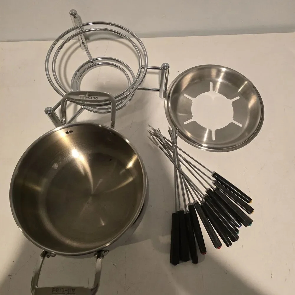 All-Clad 3 qt fondue set with stand and fondue forks Incomplete